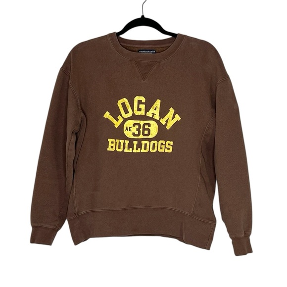American Eagle Logan Bulldogs Field Crew Front and Back Brown Sweatshirt - Picture 1 of 12